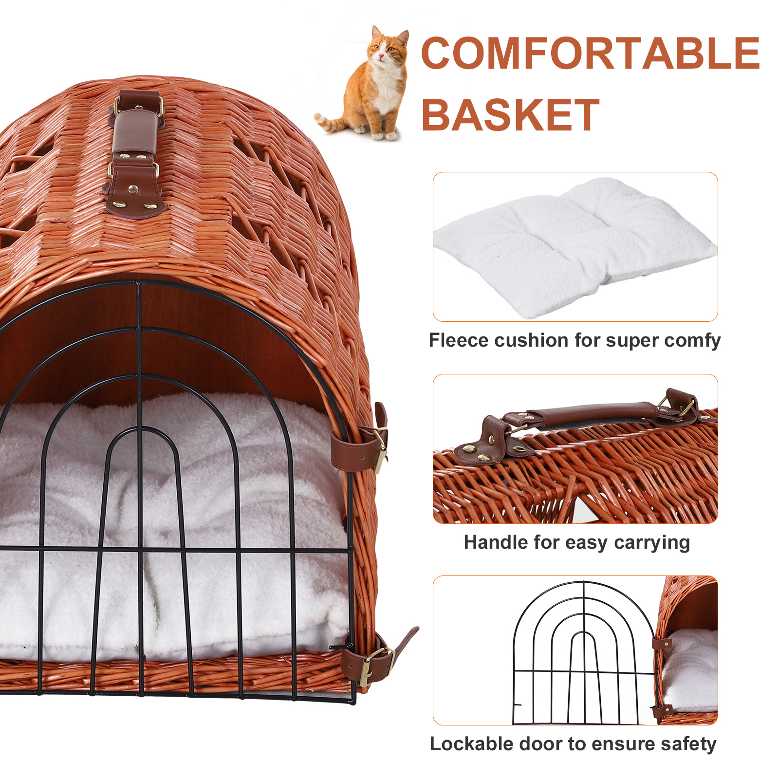 Wicker Cat Basket Kitten Pussy Bed Portable w/ Soft Mat Handle Lightweight eBay